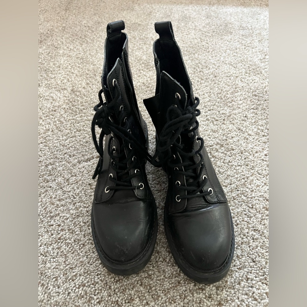 Black Lace-Up Platform Combat Boots - Women - Picture 2 of 5